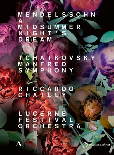 "Colorful DVD cover featuring flowers and white text listing musical compositions and orchestra."