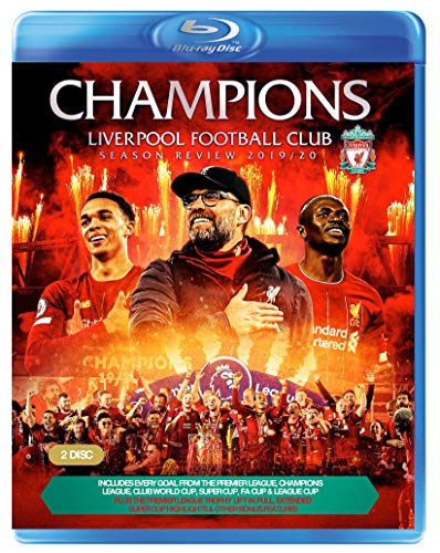 Liverpool FC 19-20 season review Blu-ray cover with players and fireworks.