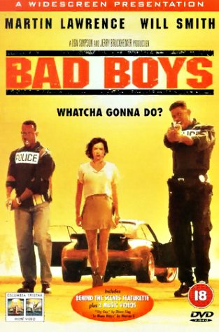 “Bad Boys” DVD cover featuring Will Smith, Martin Lawrence, and a sports car.