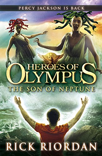 "Book cover of 'The Son of Neptune' by Rick Riordan, featuring a boy amidst ocean waves."