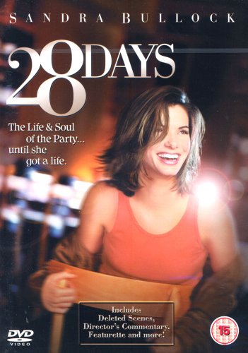 DVD cover for "28 Days" starring Sandra Bullock, smiling woman in orange.