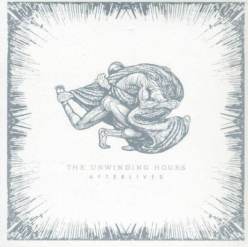 A sketch of two people embracing, with text "The Unwinding Hours - Afterlives" below.