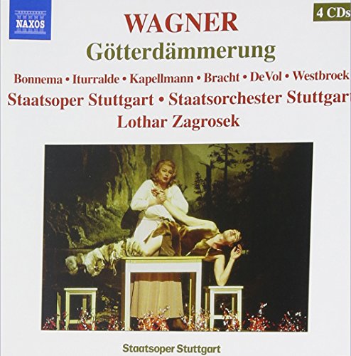 "Wagner's Gotterdammerung CD cover featuring a man and woman on a stage."