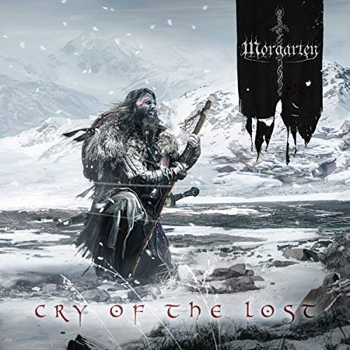 Album cover: bearded warrior kneels in a snowy, mountainous landscape.