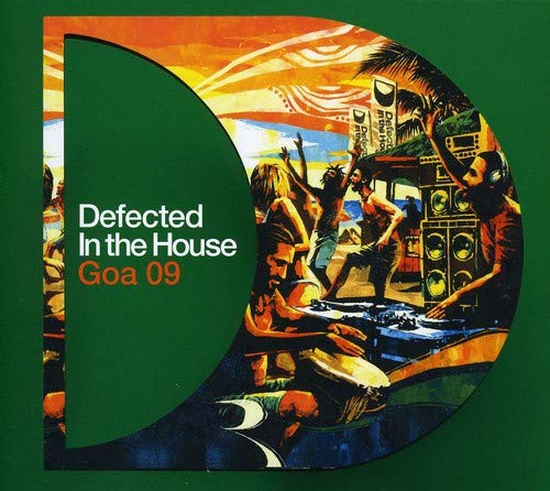 "CD cover art with DJ and dancing crowd, green background, 'Defected In the House Goa 09' text."