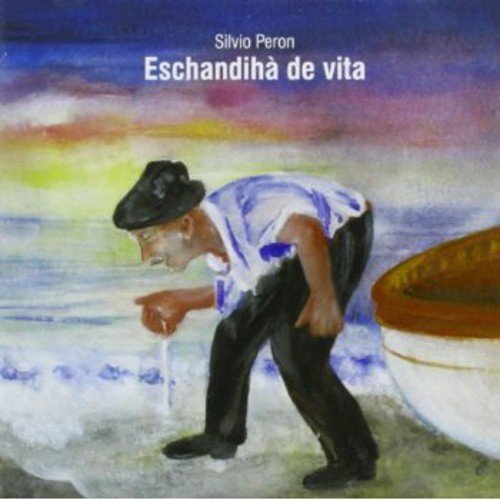 "Album cover art: man in hat bending by water, boat beside him, colorful background."