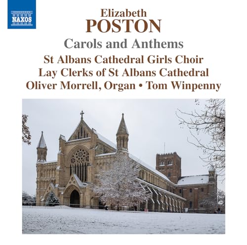 CD cover for "Carols and Anthems" featuring St Albans Cathedral in snow.