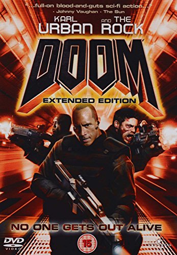 DVD cover for "Doom" featuring Karl Urban and soldiers with guns.