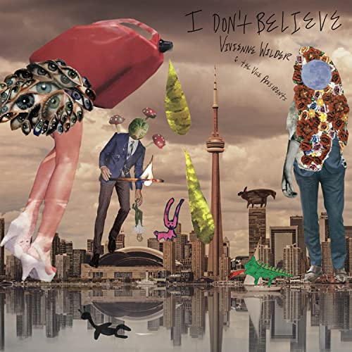 CD cover for Vivienne Wilder's "I Don't Believe" with surreal collage art.