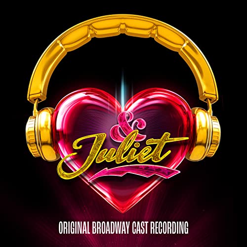 & Juliet musical album cover with gold headphones and a pink heart.