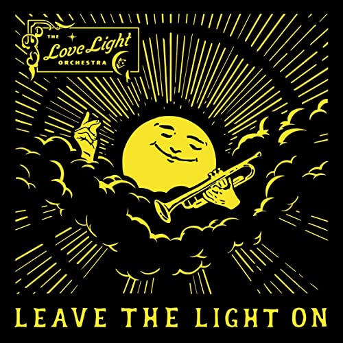 Yellow album cover with a smiling sun playing a trumpet in clouds.