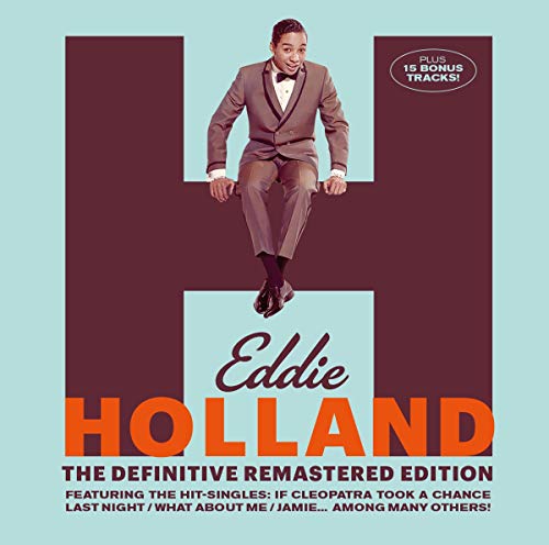 Eddie Holland album cover: man in suit seated on a large "H".