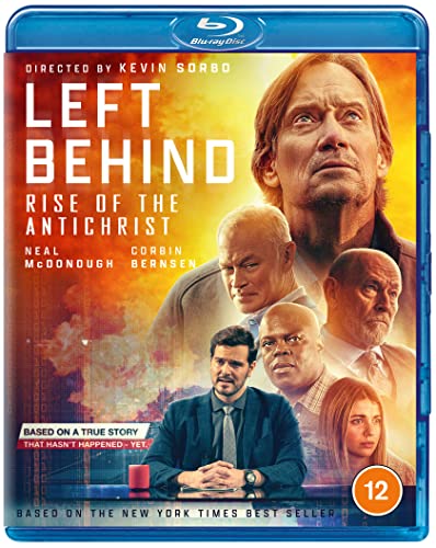 “Left Behind: Rise of the Antichrist” Blu-ray cover with actors and fiery background.