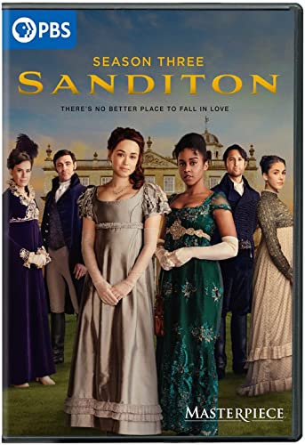 Sanditon" Season 3 DVD cover featuring a group of actors in period clothing.