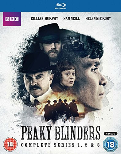 "Blu-ray cover featuring characters from 'Peaky Blinders' with a grungy, grey background."