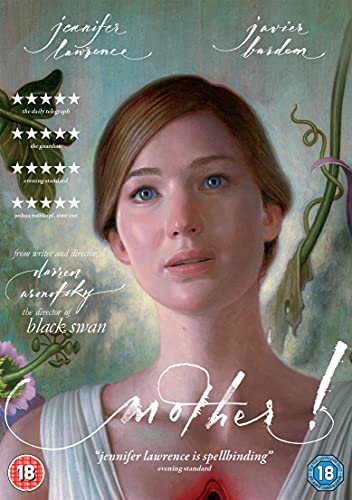 DVD cover for the film "Mother!" featuring Jennifer Lawrence’s portrait.