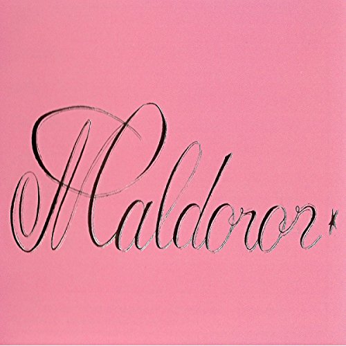 Pink background with silver cursive text reading "Maldoror.