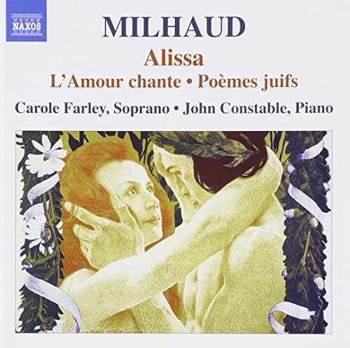 "Album cover with 'Milhaud' title and illustration of a woman surrounded by flowers."