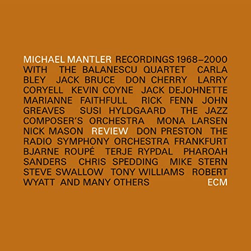 CD cover for Michael Mantler’s “Review 1968-2000” with artist names listed.
