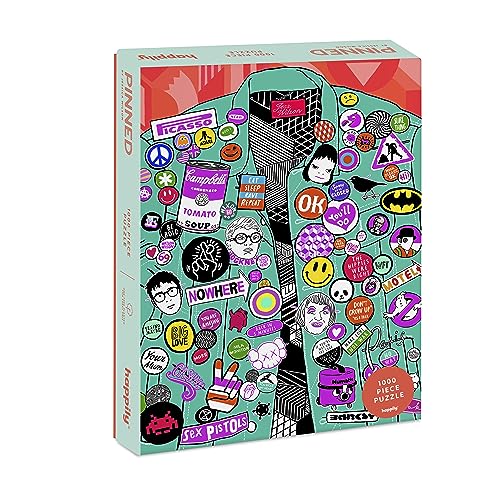 Pinned / 1,000 piece adult Jigsaw Puzzle for Adults from Happily featuring an illustration of pins & badges