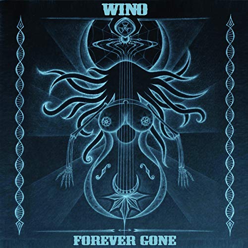 Wino album cover: stylized guitar-shaped figure in blue on black.