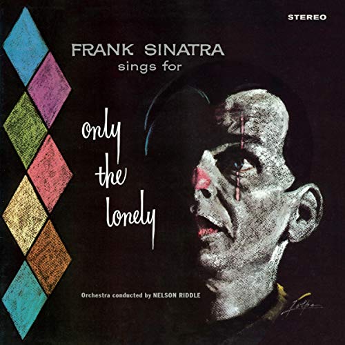"Frank Sinatra album cover with a black background and a portrait of Frank Sinatra."