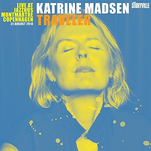 "CD cover with a blue background and yellow-toned portrait of Katrine Madsen."