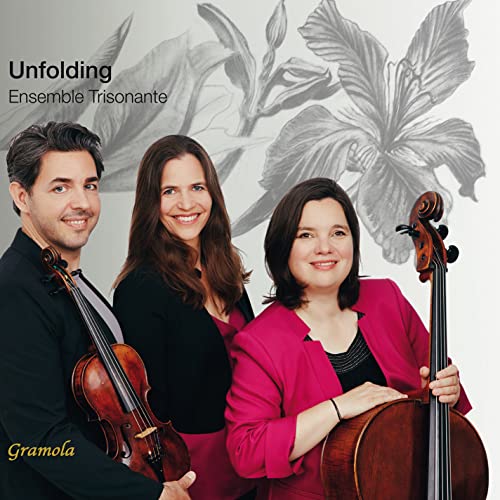 Three musicians with violin and cello, floral background, CD cover.