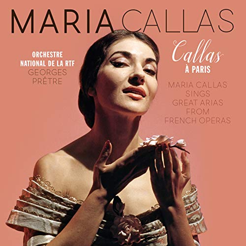 Vinyl album cover featuring Maria Callas in a ruffled dress against a salmon background.