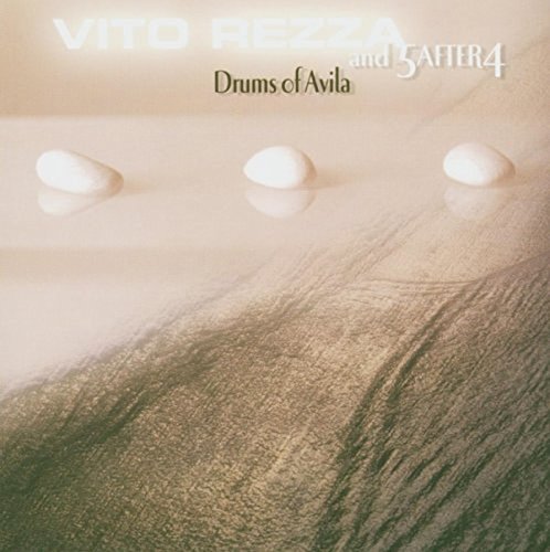 "Album cover with three stones on sand, titled 'Drums of Avila' by Vito Rezza."
