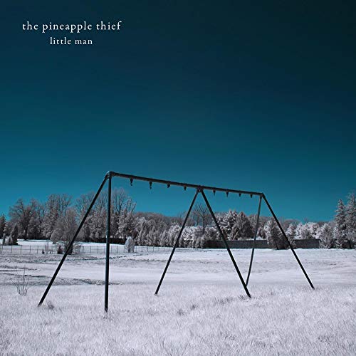 "Album cover featuring a swing set in a snowy field with trees in the background."