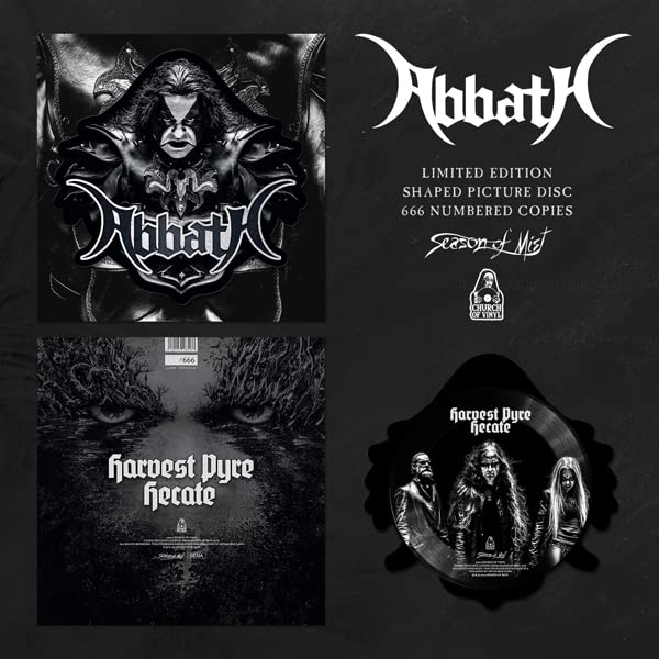 Black and white album cover for Abbath’s “Harvest Pyre” vinyl record.