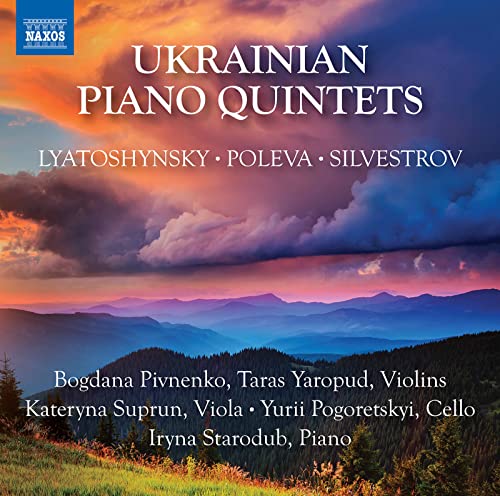 CD cover for āUkrainian Piano Quintetsā featuring a mountainous landscape.