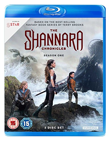 "The Shannara Chronicles Season 1" Blu-ray case with three characters on a rocky shore.