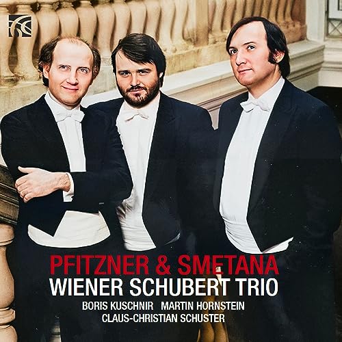 CD cover featuring three formally dressed musicians, the Wiener Schubert Trio.