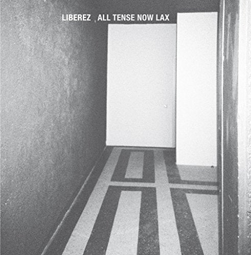 Black and white album cover with a doorway and striped floor.