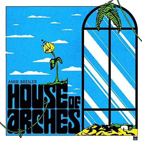 Album cover with blue sky, arches, a flower, and bold text.