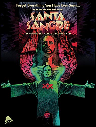 Santa Sangre Blu-ray cover featuring a man and woman with surreal imagery.