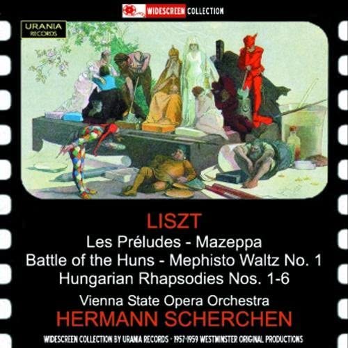 CD cover: Painting of figures, text “Liszt” and “Hermann Scherchen”.