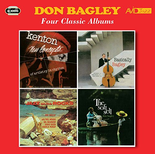 Red album cover with four classic jazz album covers by Don Bagley in a grid.