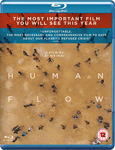 "Blu-ray case with a sandy beach scene and 'HUMAN FLOW' text."