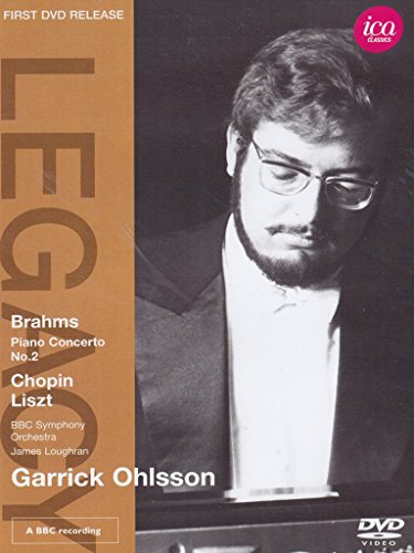 DVD cover featuring Garrick Ohlsson playing piano, black and white portrait, brown background.