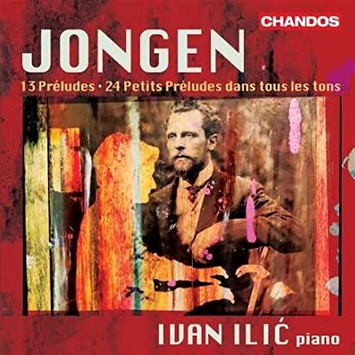 CD cover featuring a portrait of composer Joseph Jongen with abstract art.