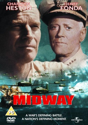 DVD cover for "Midway" featuring Charlton Heston and Henry Fonda with naval ships below.