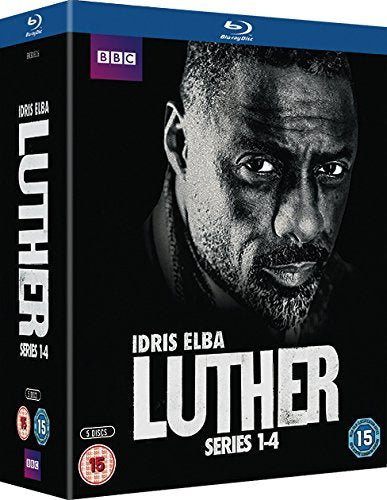"Luther" Blu-ray box set featuring Idris Elba's face on a black background.