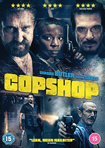Copshop DVD cover featuring Gerard Butler, Frank Grillo, and a young man with a gun.