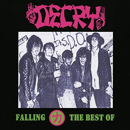 "Black album cover with pink band name and green text, featuring a black-and-white band photo."
