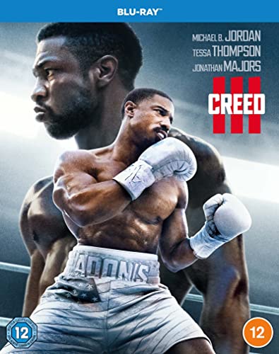 Blu-ray cover for "Creed III" featuring Michael B. Jordan as a boxer.