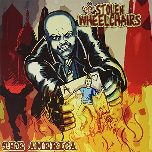 Album cover for “The America” by Stolen Wheelchairs, illustrated in a comic style.