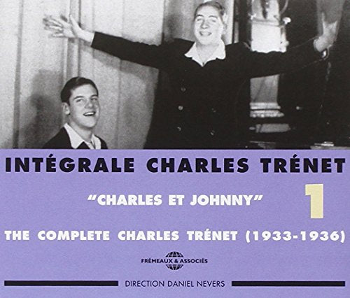 Black and white photo of two young men, Charles Trenet and Johnny, on CD cover.